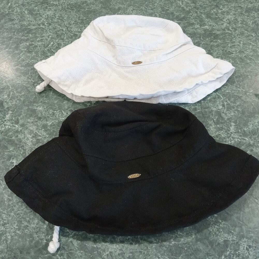 Scala Bucket Hats One Size White Black Sun Hat Beach Travel Drawstring Packable - Picture 9 of 12